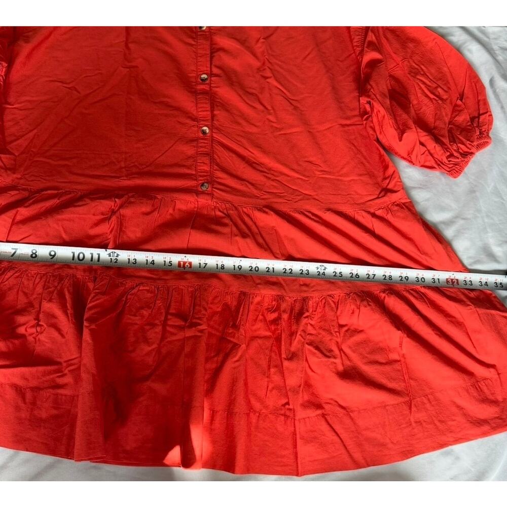 Free People Red Cotton Tiered Mini Shirt Dress Women's Small S Button Front - Picture 10 of 11